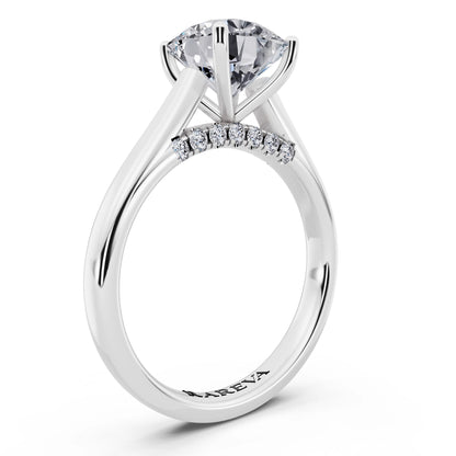 14 KT White Gold Round Cut Diamond Solitaire Ring with Hidden Accent - top view
