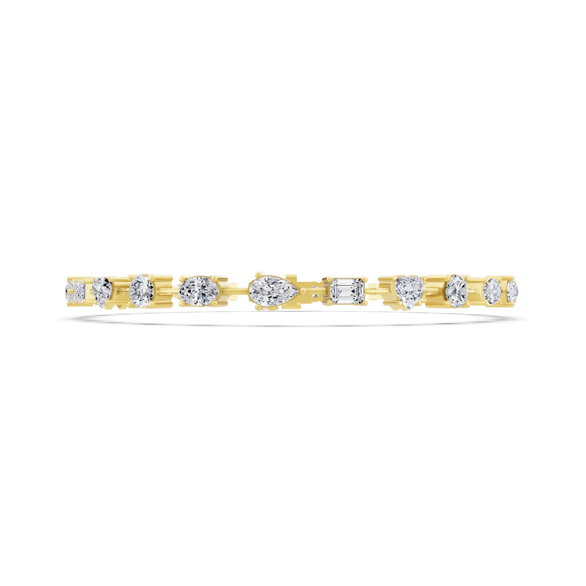 10K Yellow Gold Multi Shape Diamond Tennis Bracelet - Front