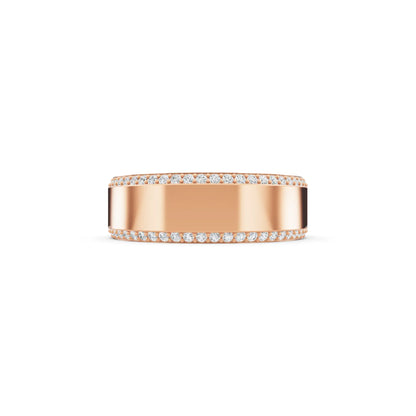 14K Rose Gold Men's Round Cut Diamond Pave Edge Eternity Band - 6mm - Side