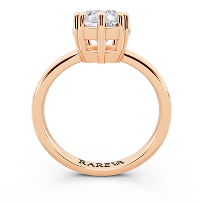 18 KT Rose Gold Pear Cut Diamond Solitaire Ring with Hidden Accent Basket - through finger