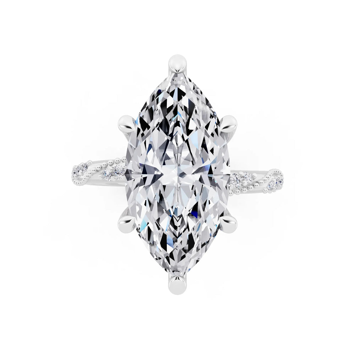 Platinum Marquise Cut Diamond Ring with Marquise Accent - top angle