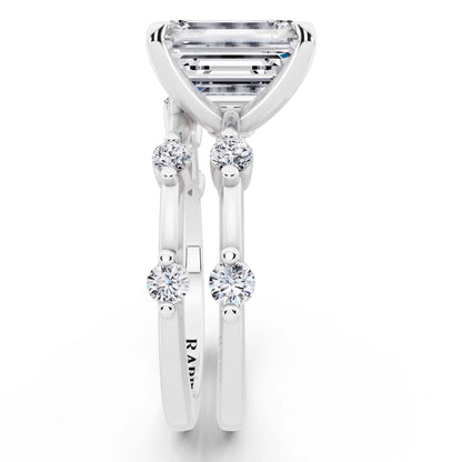 Platinum Emerald Cut Diamond Ring with Floating Accent Band - side view