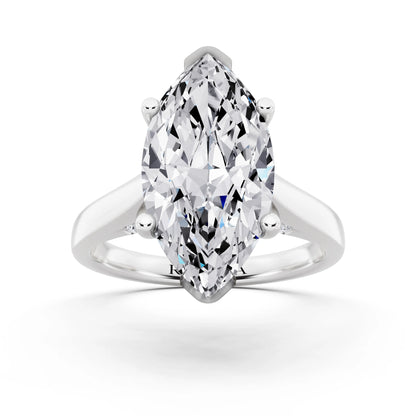 18 KT White Gold Marquise Cut Diamond Solitaire Ring with Hidden Accent - front view