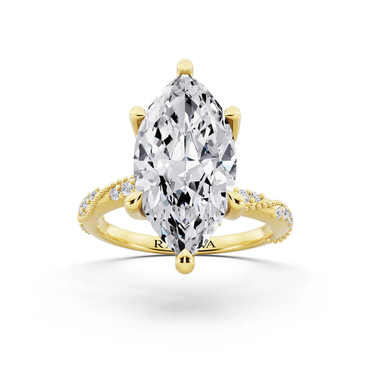 14 KT Yellow Gold Marquise Cut Diamond Ring with Marquise Accent - front view