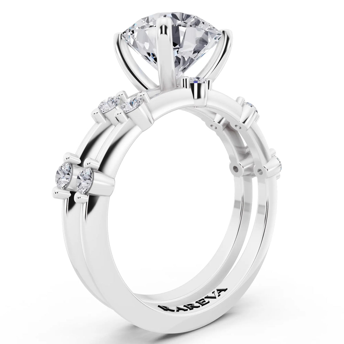 Platinum Round Cut Diamond Ring with Floating Accent Band - top view