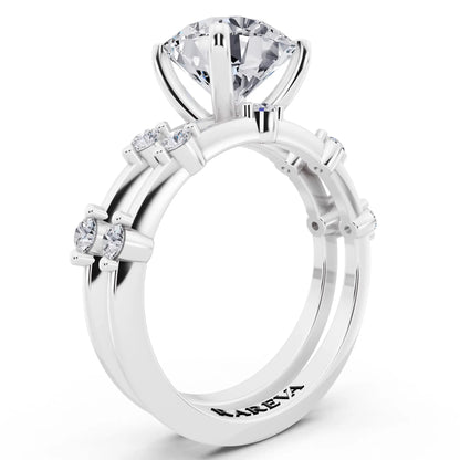 Platinum Round Cut Diamond Ring with Floating Accent Band - top view