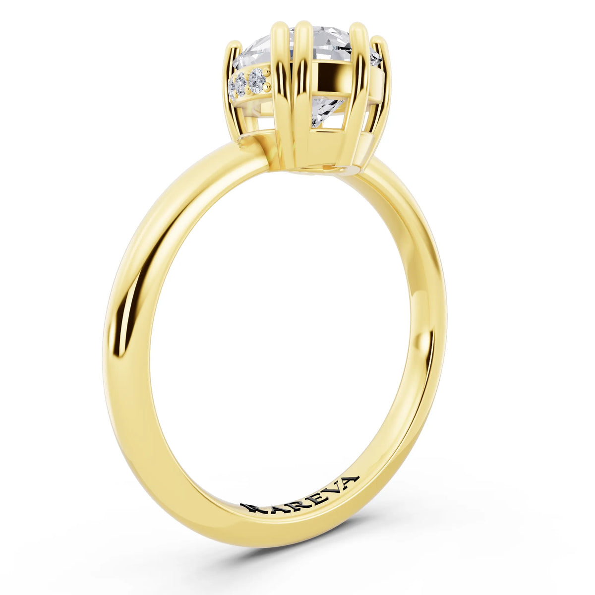 18 KT Yellow Gold Pear Cut Diamond Solitaire Ring with Hidden Accent Basket - top view