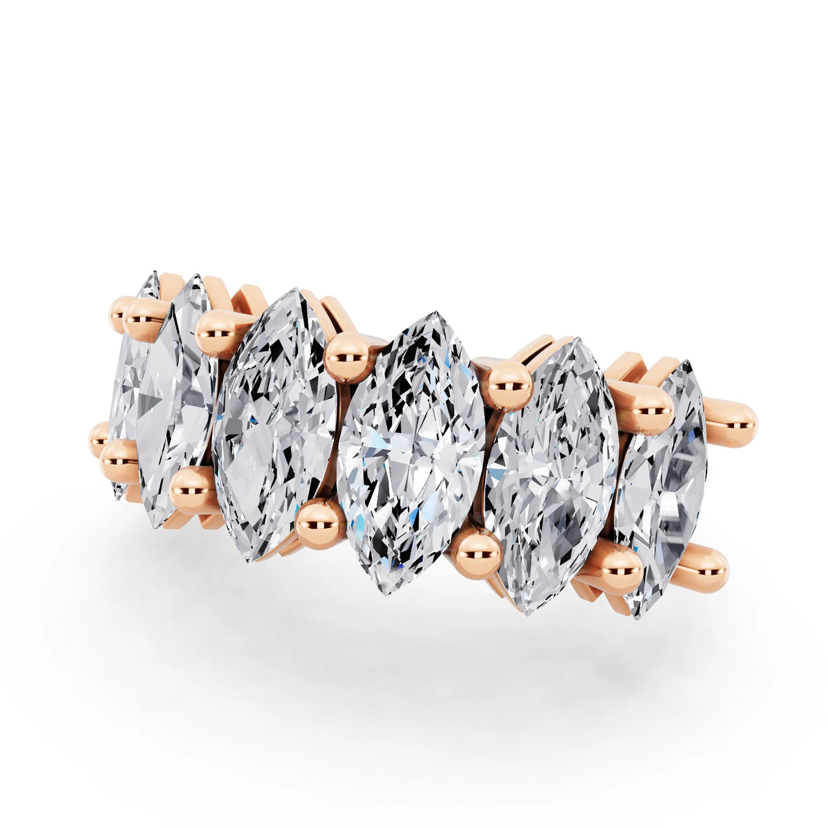 14K Rose Gold Seven Stone Marquise Cut Diamond Half Eternity Wedding Band - 2.6mm - Close up