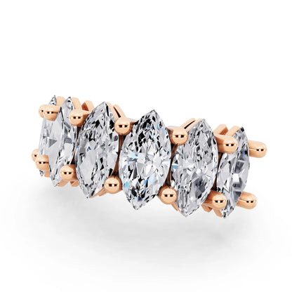 14K Rose Gold Seven Stone Marquise Cut Diamond Half Eternity Wedding Band - 2.6mm - Close up