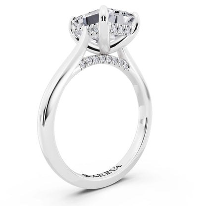 14 KT White Gold Emerald Cut Diamond Solitaire Ring with Cathedral Band - top view