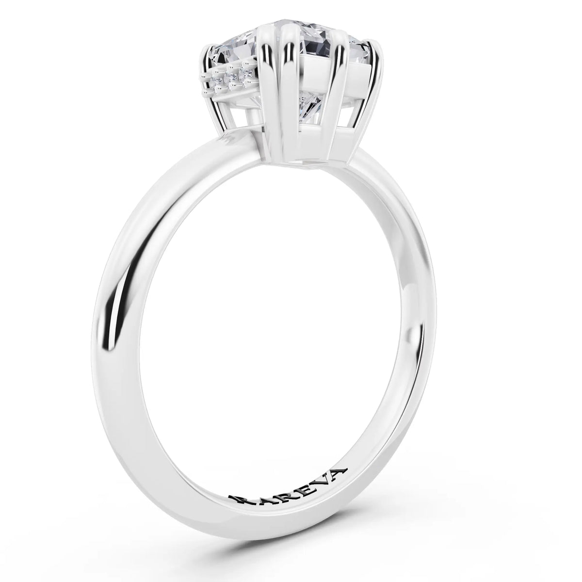 18 KT White Gold Asscher Cut Diamond Solitaire Ring with Hidden Accent Basket - top view
