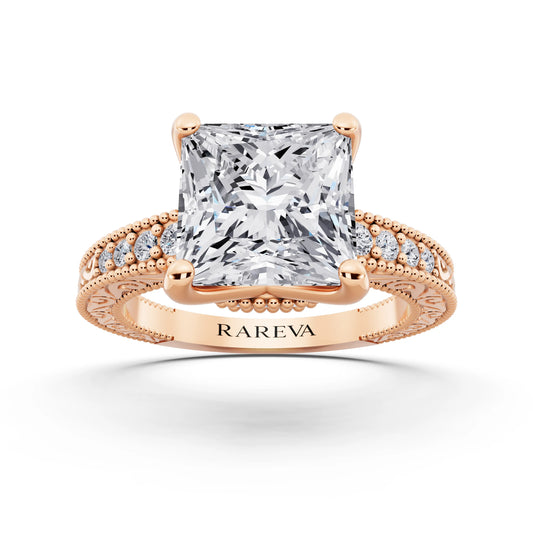 14 KT Rose Gold Princess Cut Diamond Vintage - front view