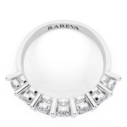 Platinum Seven Stone Oval Cut Diamond Half Eternity Wedding Band - 2mm - Top