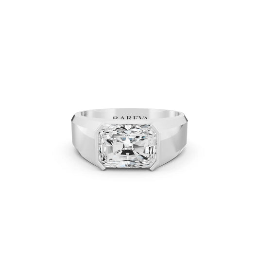 Silver Men's Radiant Cut Diamond East West Solitaire Ring - 4mm - Front