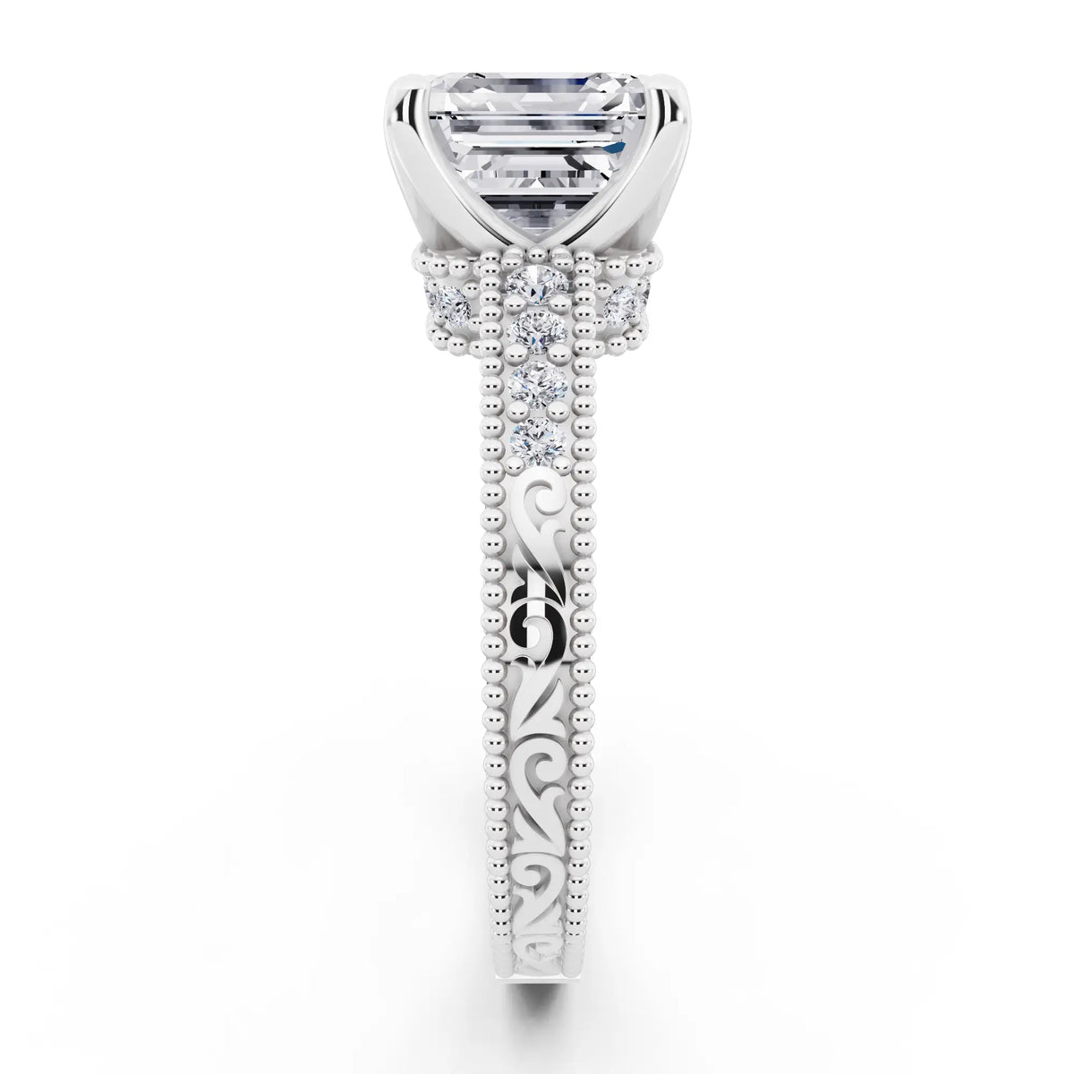Platinum Asscher Cut Diamond Vintage - side view