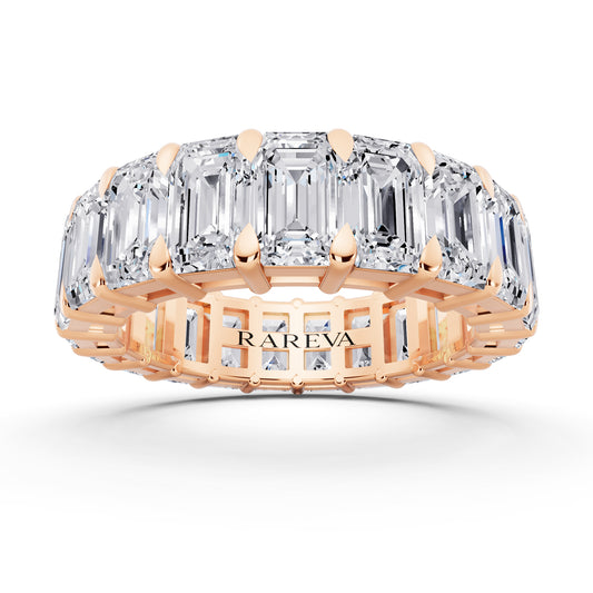 10K Rose Gold Emerald Cut Diamond Eternity Band - 5mm - 5.00ctw - Front
