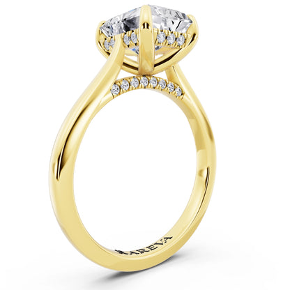 18 KT Yellow Gold Radiant Cut Diamond Solitaire Ring with Cathedral Band - top view
