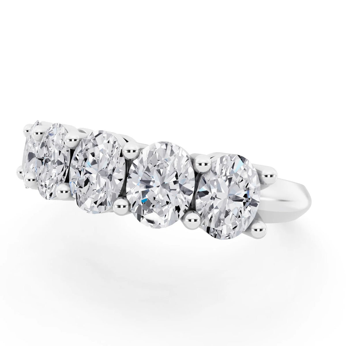 10K White Gold Five Stone Oval Cut Diamond Half Eternity Wedding Band - 2.5mm - Close up