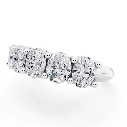 10K White Gold Five Stone Oval Cut Diamond Half Eternity Wedding Band - 2.5mm - Close up