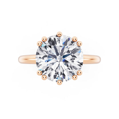 14 KT Rose Gold Round Cut Diamond Solitaire Ring with Hidden Accent Basket - top angle