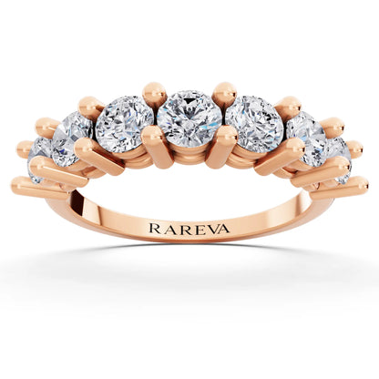 14K Rose Gold Seven Stone Round Cut Diamond Half Eternity Wedding Band - 1.8mm - Front