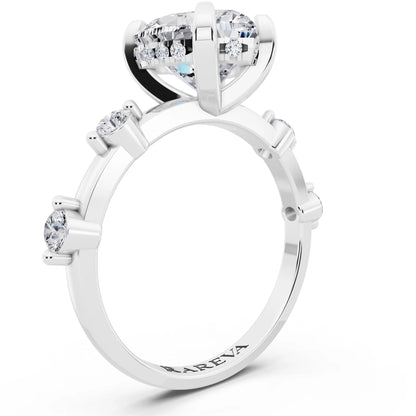 18 KT White Gold Heart Cut Diamond Solitaire Ring with Floating Diamond Accents - top view