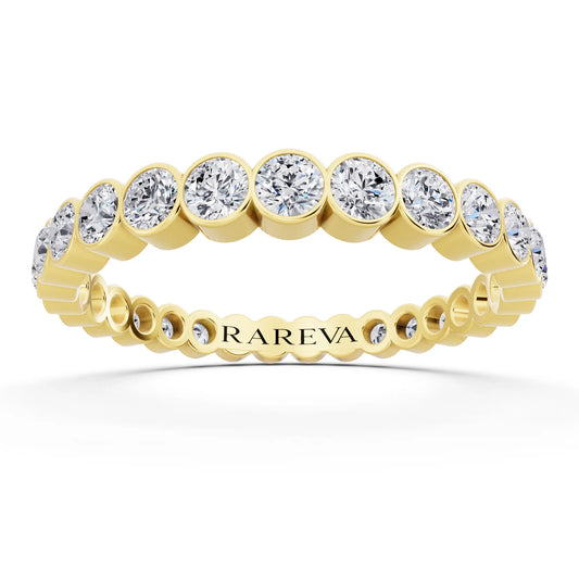 10K Yellow Gold Round Cut Bezel Set Diamond Full Eternity Wedding Band - 2.4mm - Front