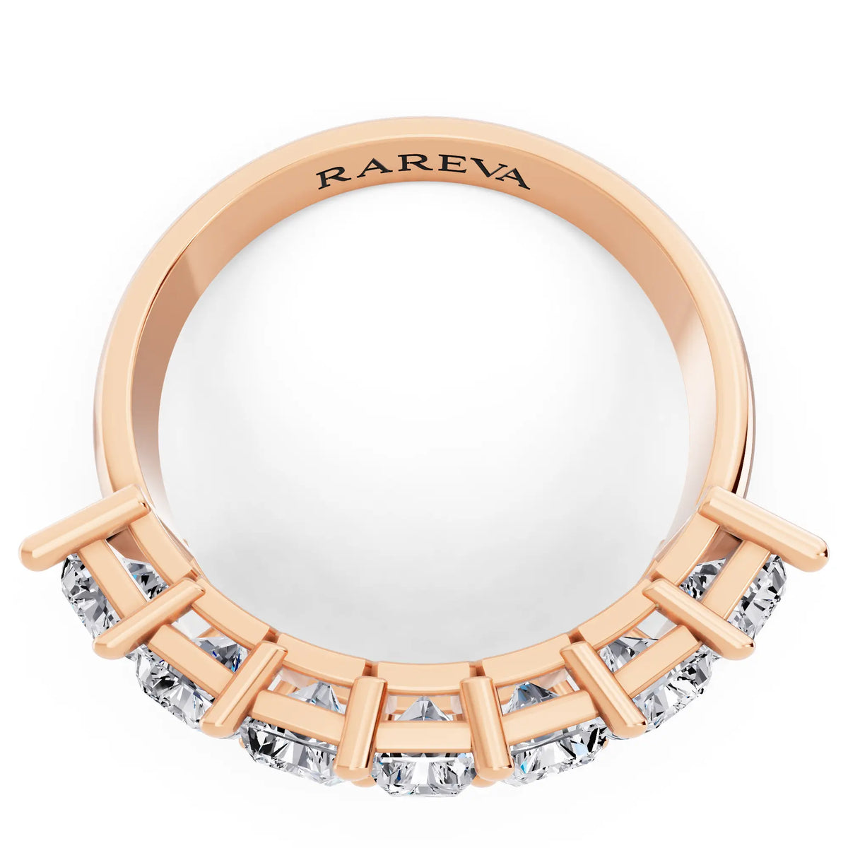 14K Rose Gold Seven Stone Radiant Cut Diamond Half Eternity Wedding Band - 2.4mm - Top