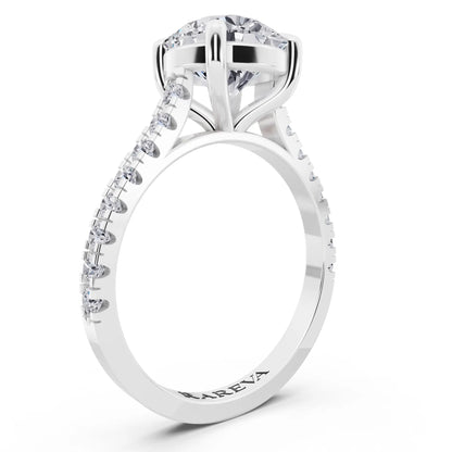 14 KT White Gold Round Cut Diamond Solitaire Ring with Pave Band - Top view