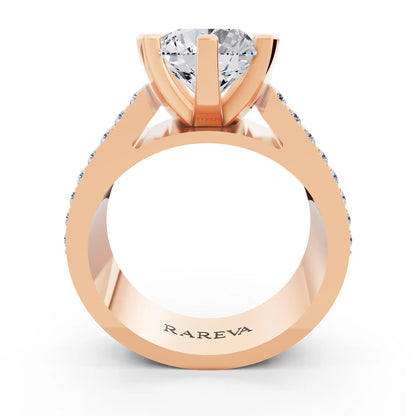 18 KT Rose Gold Round Cut Diamond Solitaire Ring with Celtic Knot Band - Through