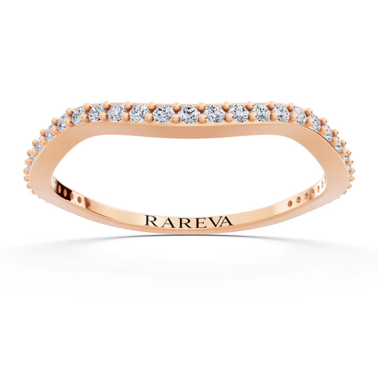 10K Rose Gold Round Cut Diamond Pave Wave Curved Band - 1.2mm - Front