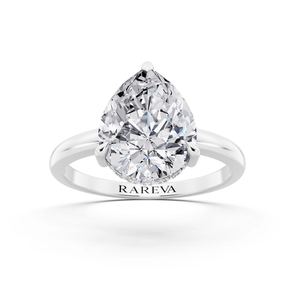 Platinum Pear Cut Diamond Solitaire Ring with Hidden Halo - front view