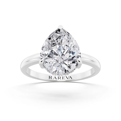 Platinum Pear Cut Diamond Solitaire Ring with Hidden Halo - front view