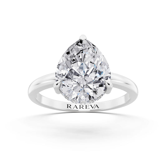 Platinum Pear Cut Diamond Solitaire Ring with Hidden Halo - front view