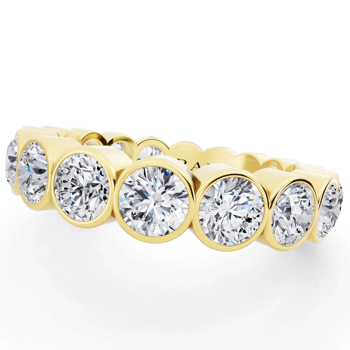 14K Yellow Gold Round Cut Bezel Set Diamond Full Eternity Wedding Band - 4.1mm - Close up