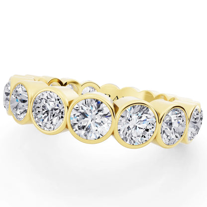 14K Yellow Gold Round Cut Bezel Set Diamond Full Eternity Wedding Band - 4.1mm - Close up
