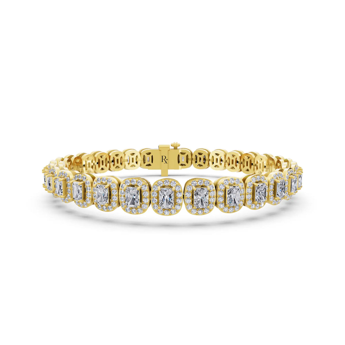 10K Yellow Gold Radiant Cut Halo Diamond Tennis Bracelet - Main