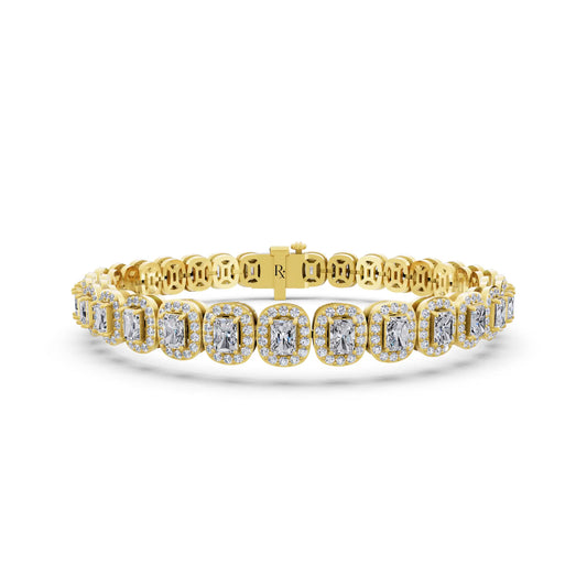 10K Yellow Gold Radiant Cut Halo Diamond Tennis Bracelet - Main
