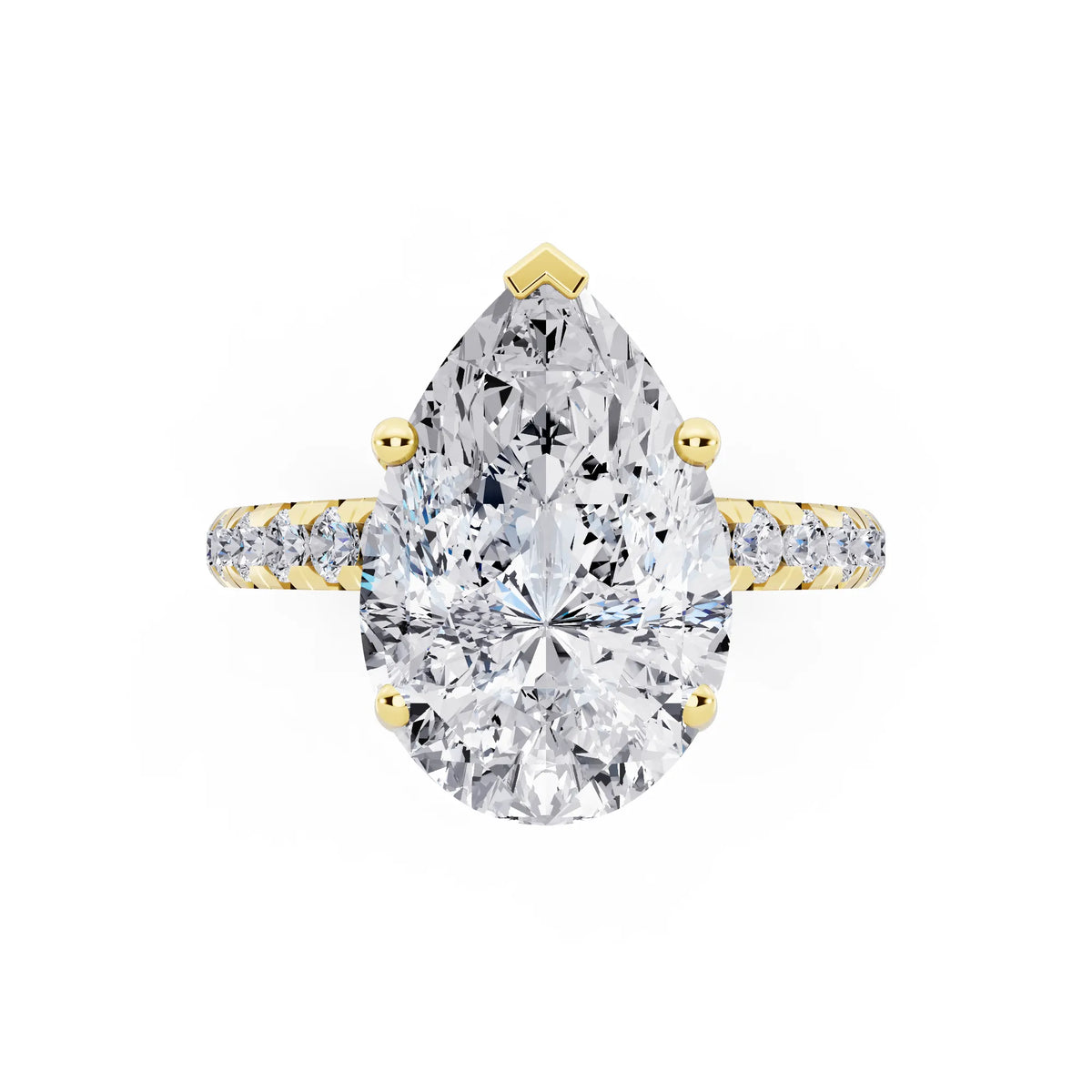 14 KT Yellow Gold Pear Cut Diamond Ring with Hidden Halo - top angle