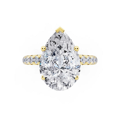 14 KT Yellow Gold Pear Cut Diamond Ring with Hidden Halo - top angle