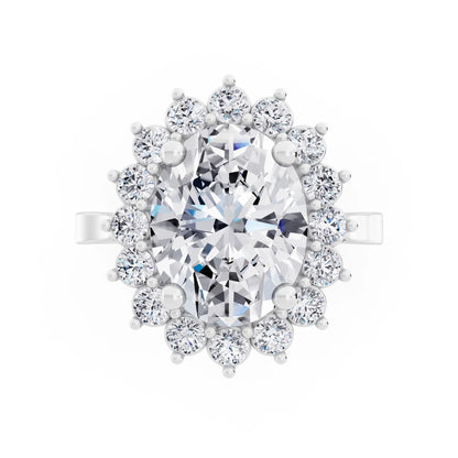 Platinum Oval Cut Diamond Floral Halo Ring - Top down