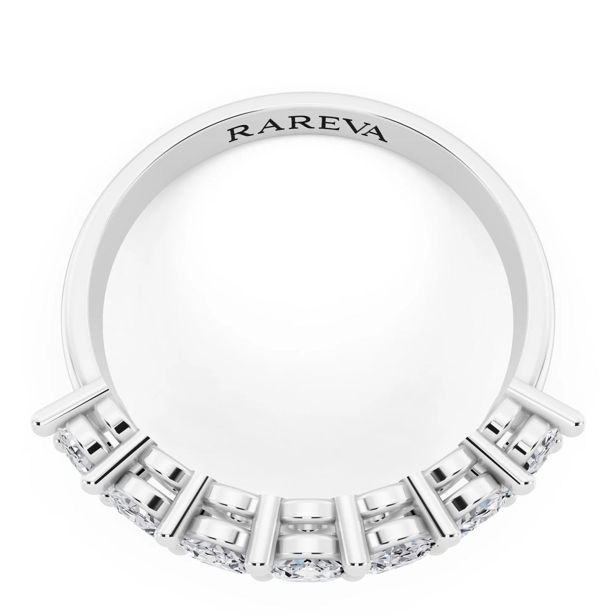14K White Gold Seven Stone Oval Cut Diamond Half Eternity Wedding Band - 1.8mm - Top