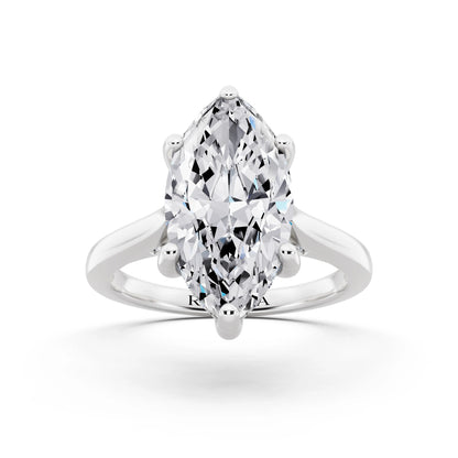 14 KT White Gold Marquise Cut Diamond Solitaire Ring with Cathedral Band - front view
