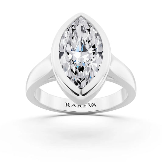 Platinum Marquise Cut Diamond Bezel Set Solitaire Ring - front view