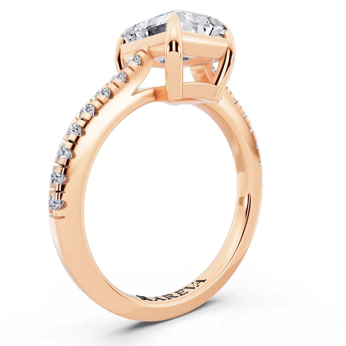 14 KT Rose Gold Radiant Cut Diamond Claw Prong Solitaire Ring with French Pave Band - top view