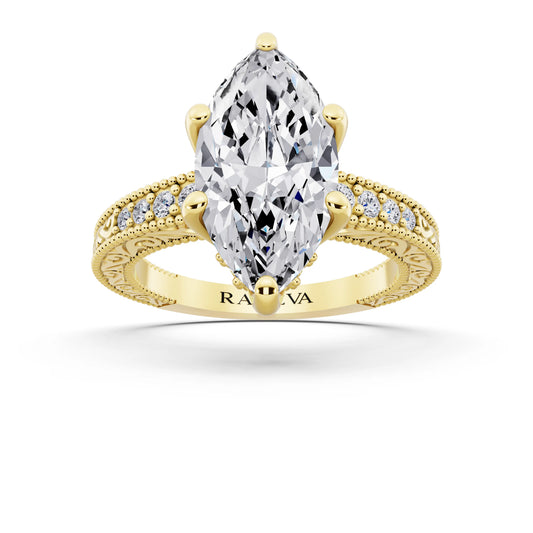 18 KT Yellow Gold Marquise Cut Diamond Vintage - front view