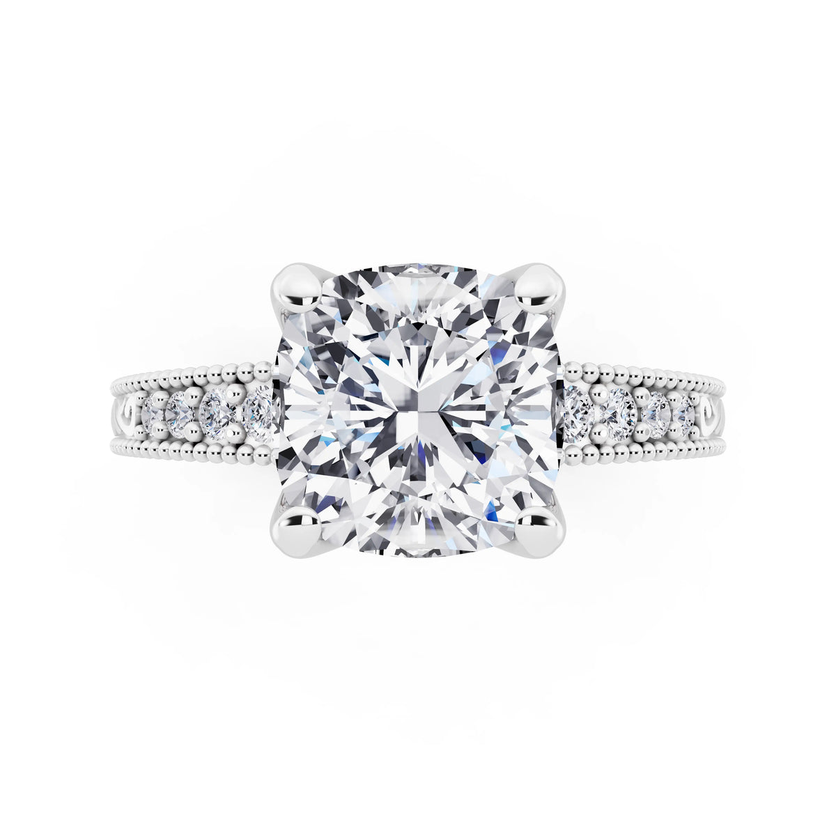 14 KT White Gold Cushion Cut Diamond Vintage - top angle
