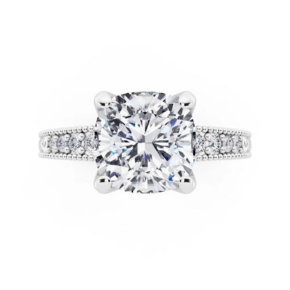 14 KT White Gold Cushion Cut Diamond Vintage - top angle