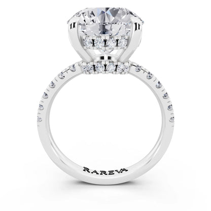 14 KT White Gold Round Cut Diamond Hidden Halo Tiger Prong Pave Band Ring - through finger