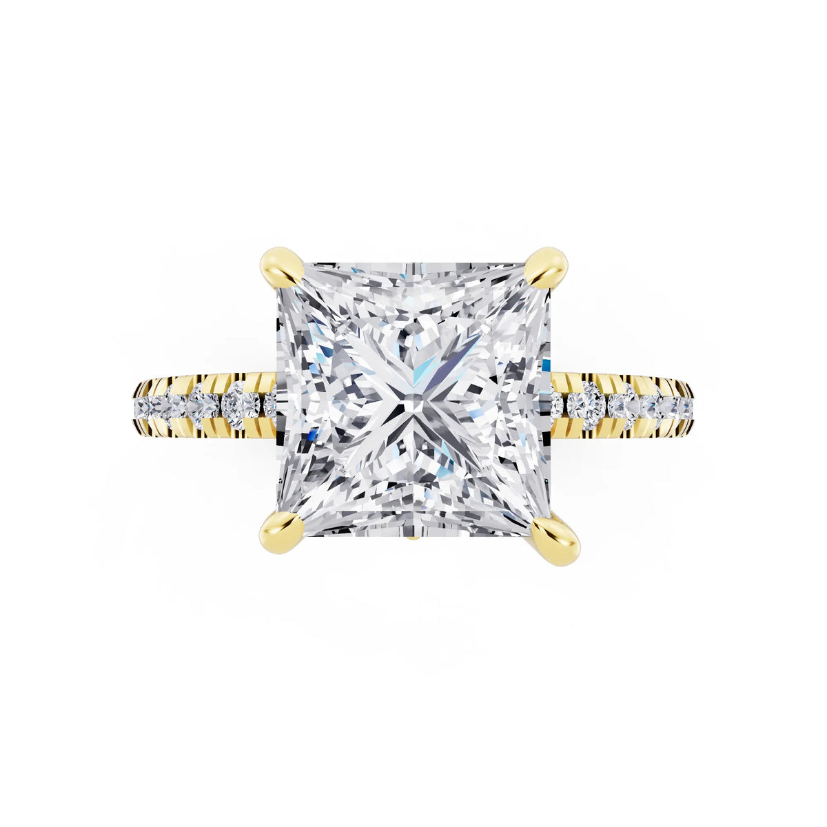 14 KT Yellow Gold Princess Cut Diamond Solitaire Ring with Marquise Collar - top angle